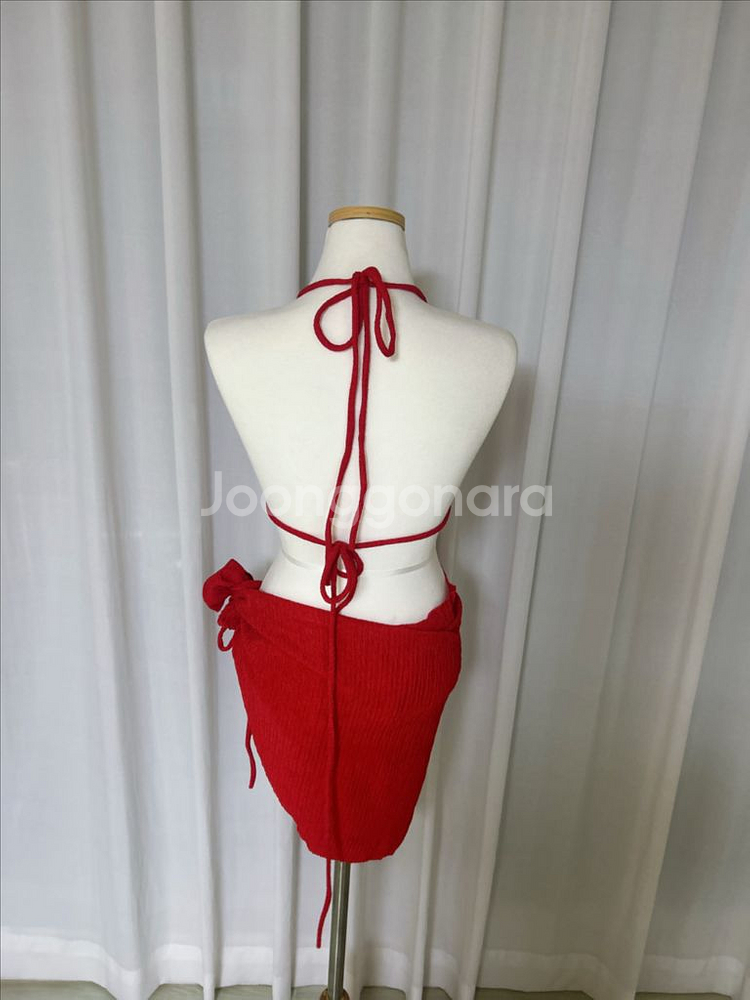 (새상품)3pcs 레드 비키니 스커트 원피스 수영복--2