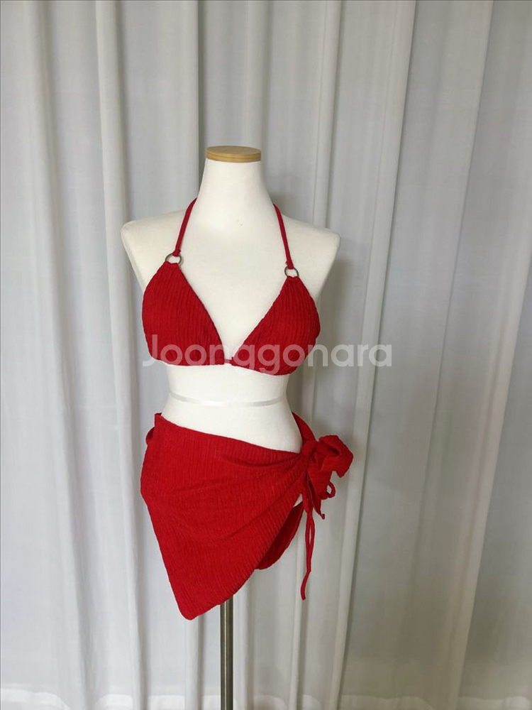 (새상품)3pcs 레드 비키니 스커트 원피스 수영복--0