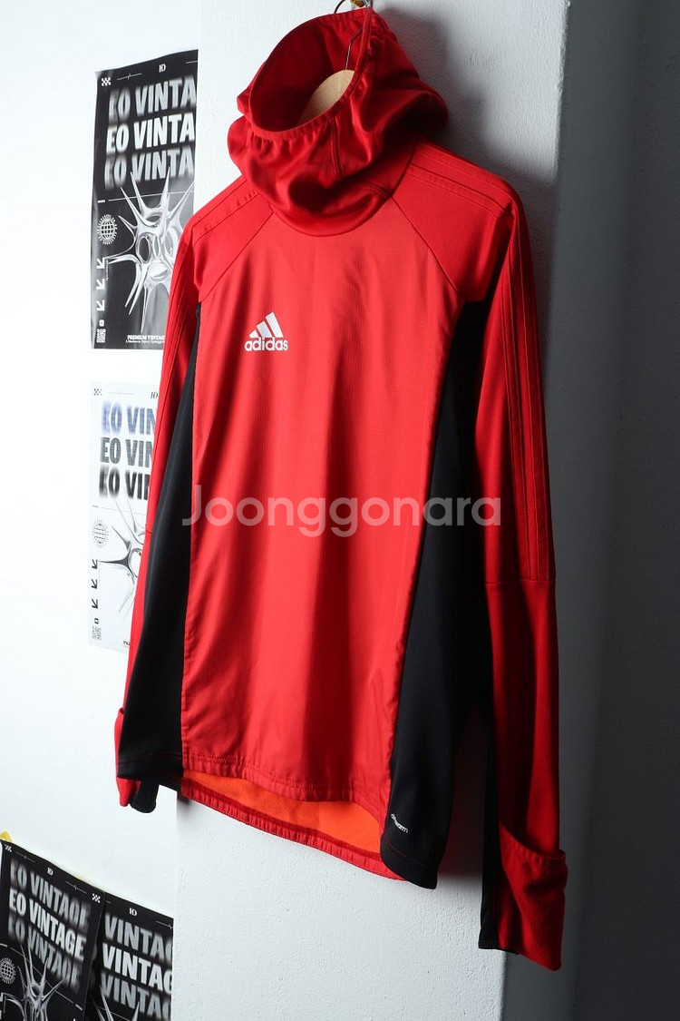(M) 아디다스 후드티셔츠 축구 레드 기모--0