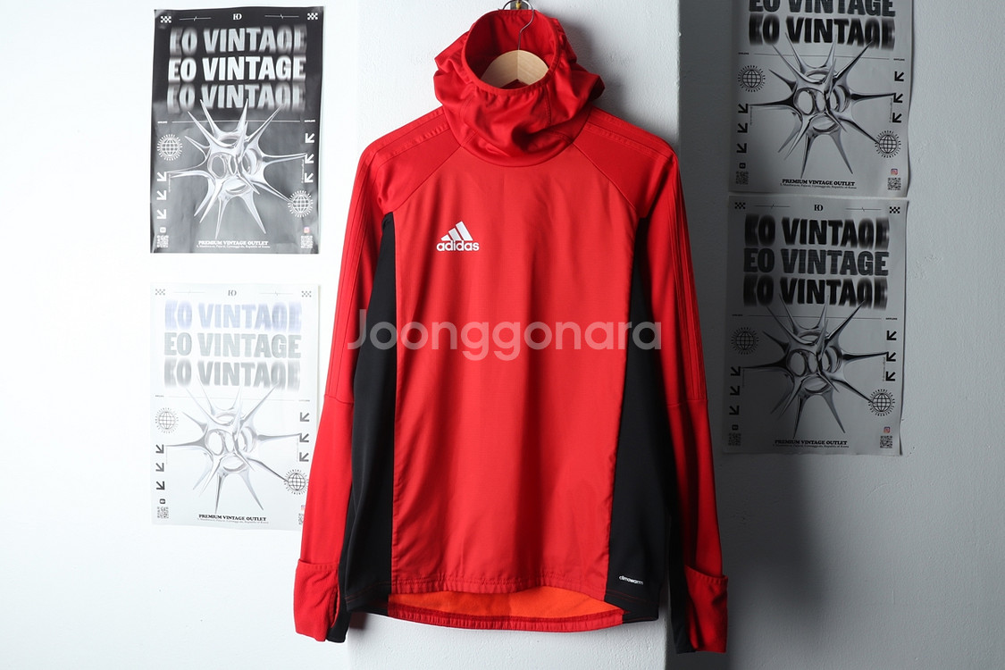(M) 아디다스 후드티셔츠 축구 레드 기모--1