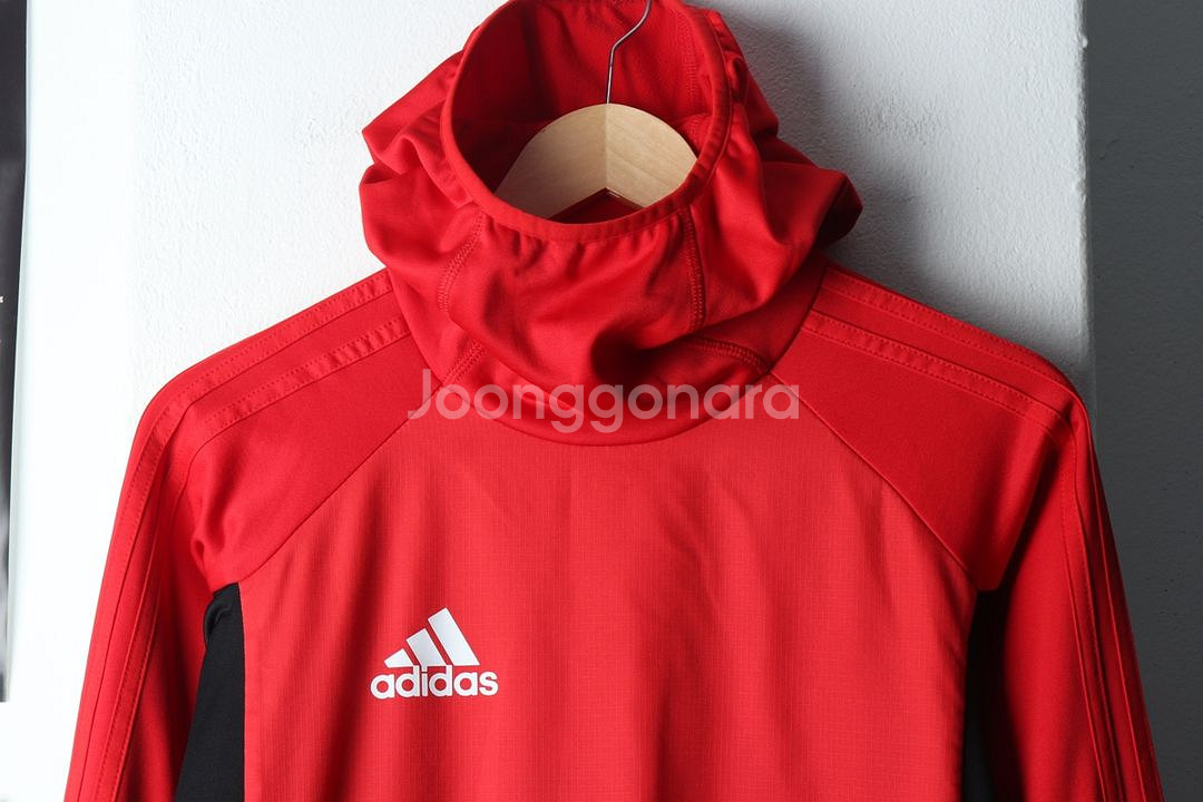 (M) 아디다스 후드티셔츠 축구 레드 기모--2