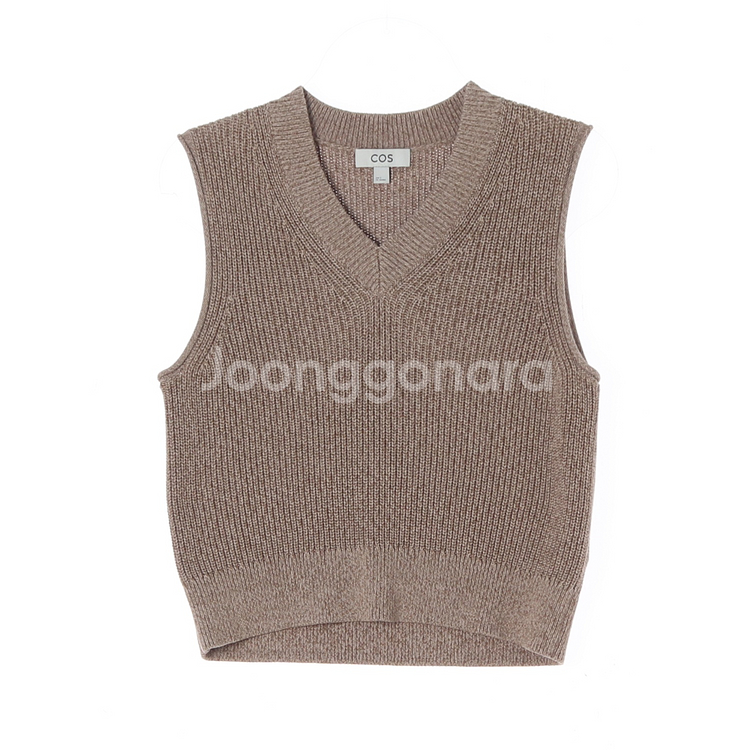 [S]코스 브라운 브이넥 민소매 베스트 니트 조끼--0
