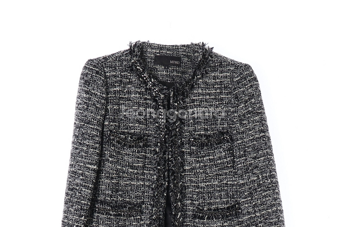 [S]미쏘 블랙 트위드자켓 노카라 숏 재킷--1