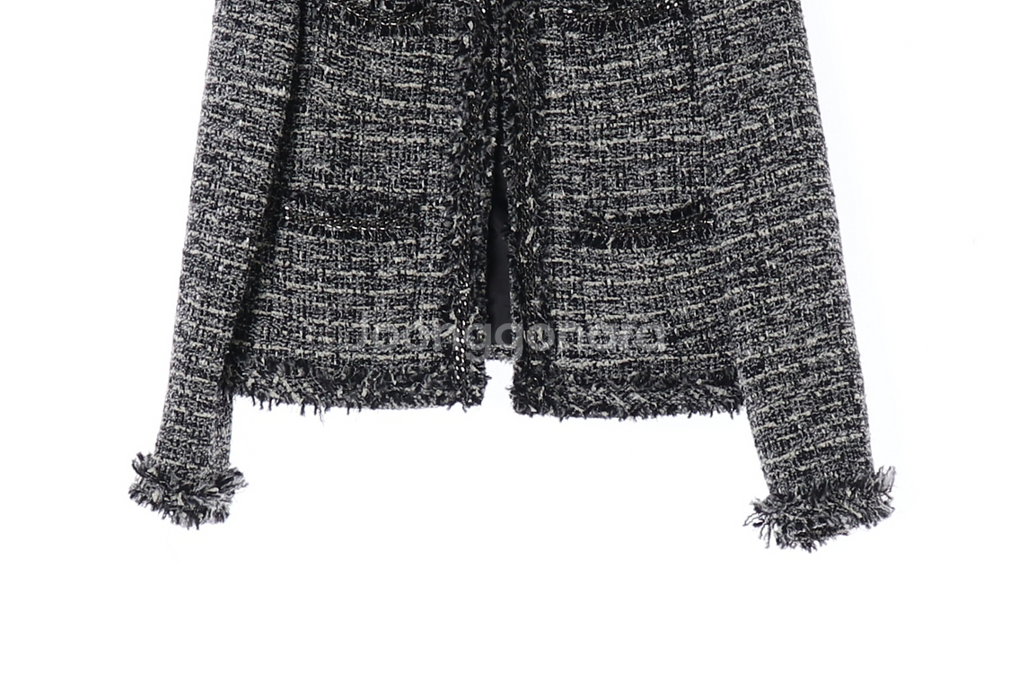 [S]미쏘 블랙 트위드자켓 노카라 숏 재킷--2