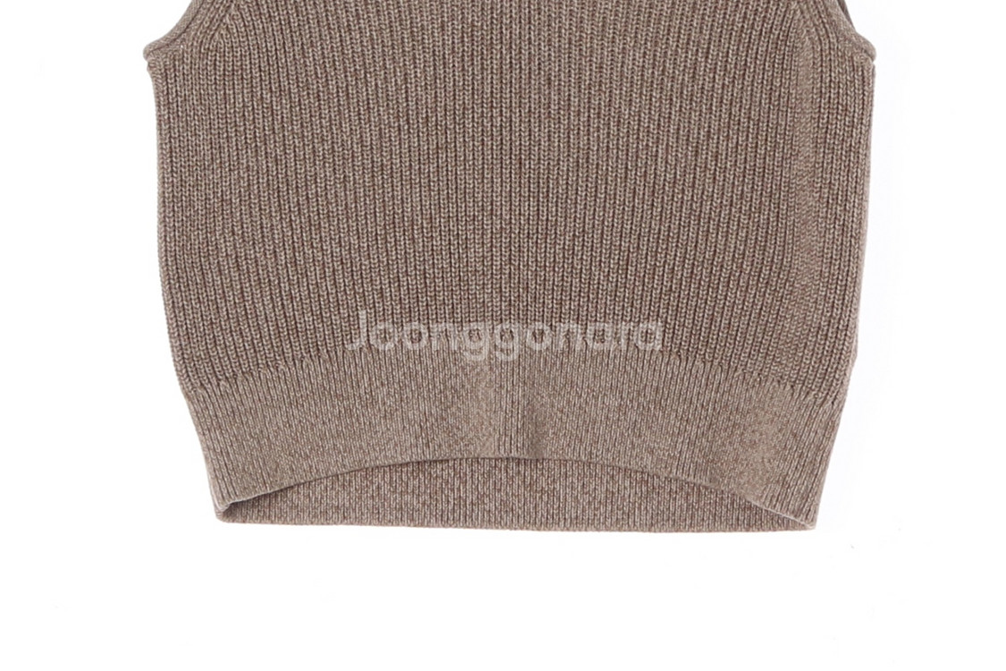 [S]코스 브라운 브이넥 민소매 베스트 니트 조끼--2