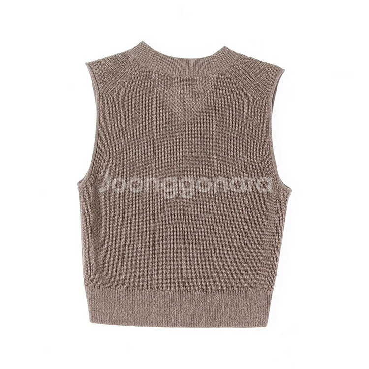 [S]코스 브라운 브이넥 민소매 베스트 니트 조끼--3