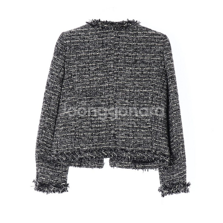 [S]미쏘 블랙 트위드자켓 노카라 숏 재킷--4