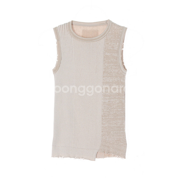 [S]마뗑킴 베이지 빈티지 데미지 니트 조끼 베스트--0
