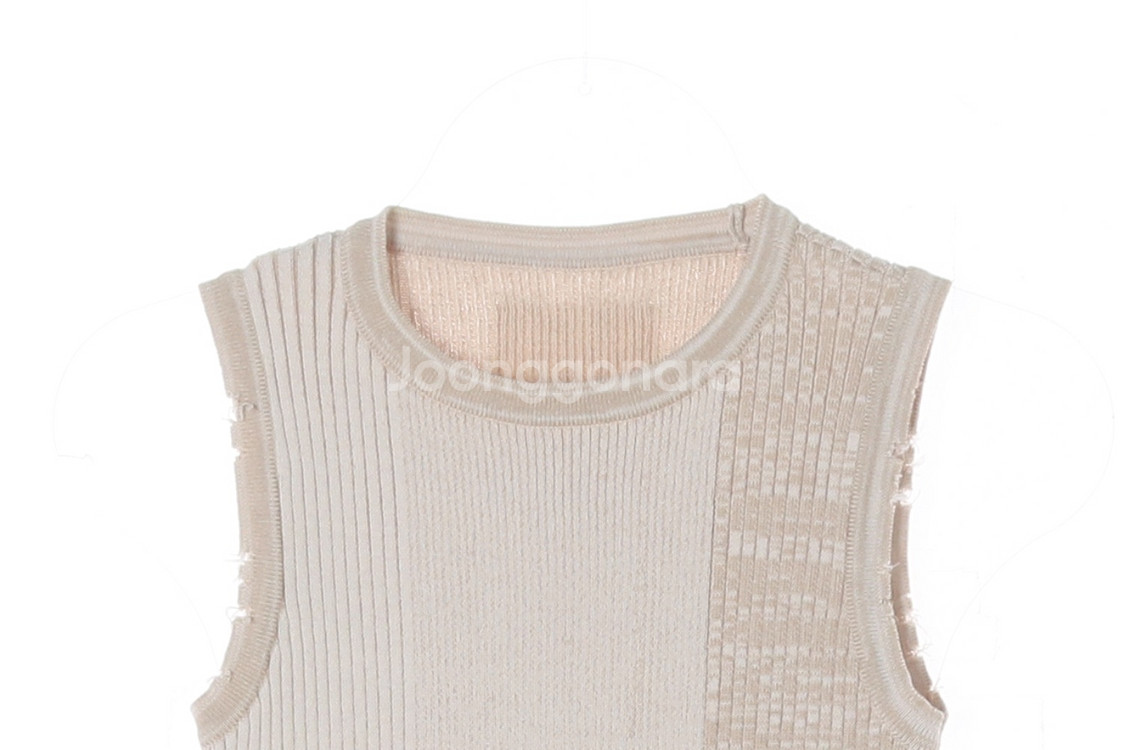 [S]마뗑킴 베이지 빈티지 데미지 니트 조끼 베스트--1