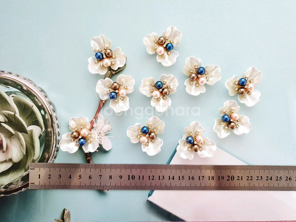 헤어핀 배씨 뒤꽂이 재료 세잎 꽃장식 10개--0