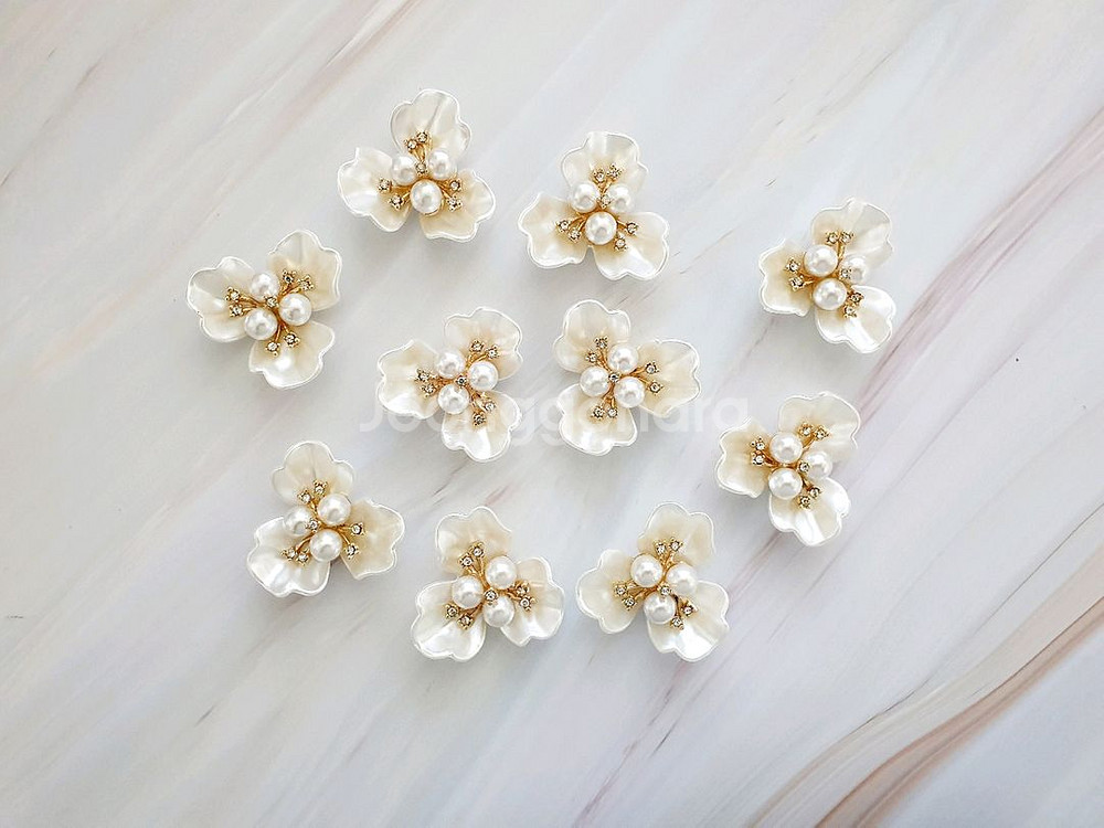 헤어핀 배씨 뒤꽂이 재료 세잎 꽃장식 10개--4