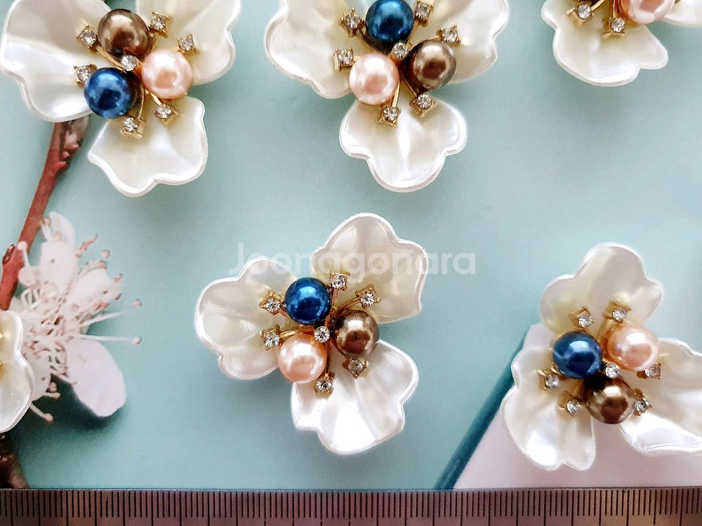 헤어핀 배씨 뒤꽂이 재료 세잎 꽃장식 10개--1