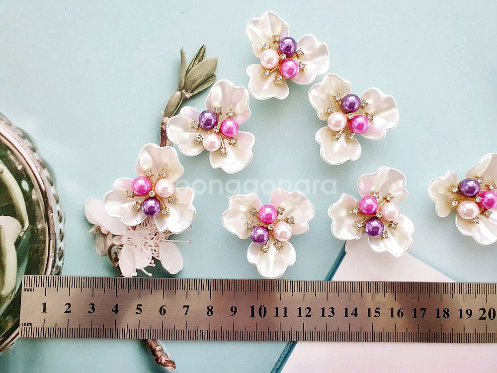 헤어핀 배씨 뒤꽂이 재료 세잎 꽃장식 10개--3