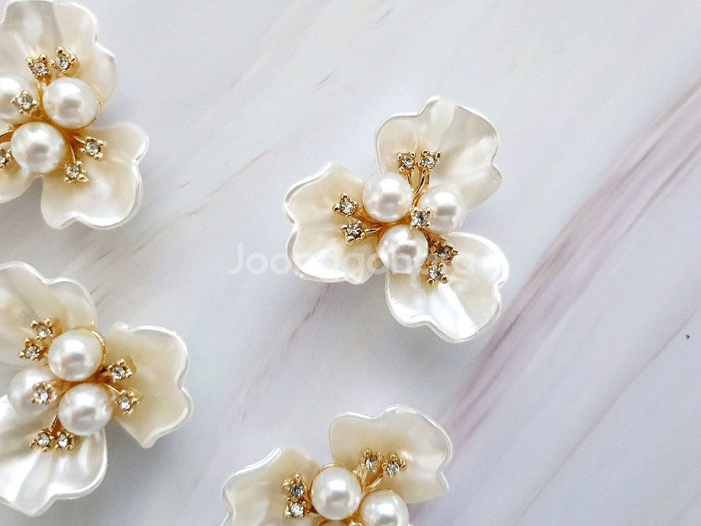 헤어핀 배씨 뒤꽂이 재료 세잎 꽃장식 10개--5