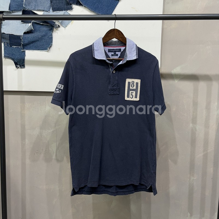 (100) 타미힐피거 캐주얼 슬림핏 자수 반팔 카라티--0