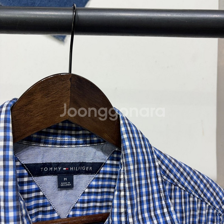 (105) 타미힐피거 캐주얼 반팔 자수 체크 셔츠 남방--1