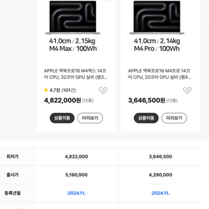 맥북프로16 m4 두 대 중 한대만 팝니다