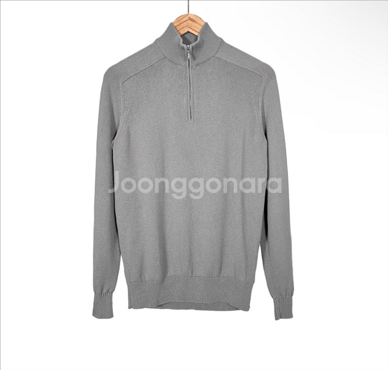 [48] 로로피아나 남성 실크 카라 반집업 하프 집업 니트 티셔츠 그레이--0