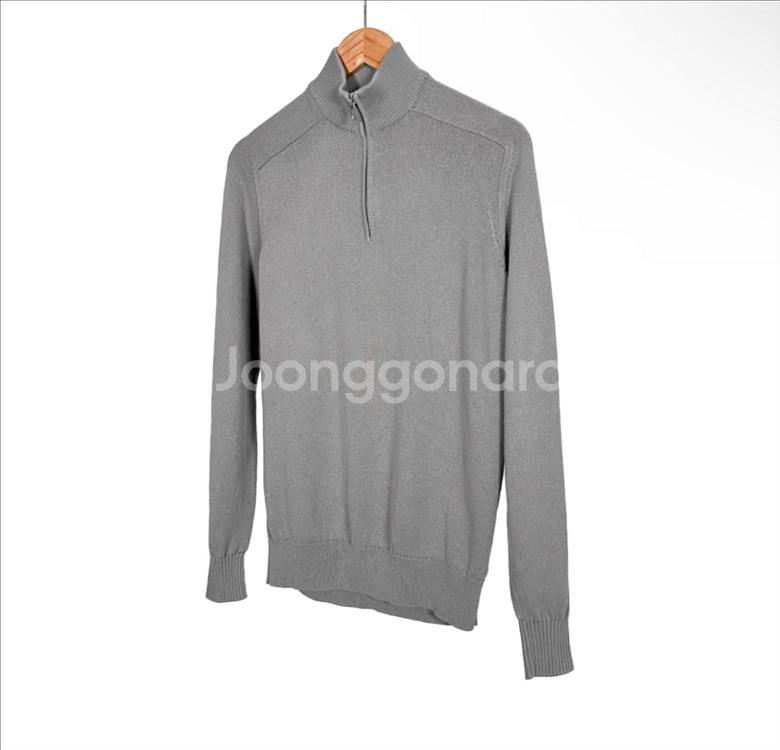 [48] 로로피아나 남성 실크 카라 반집업 하프 집업 니트 티셔츠 그레이--1