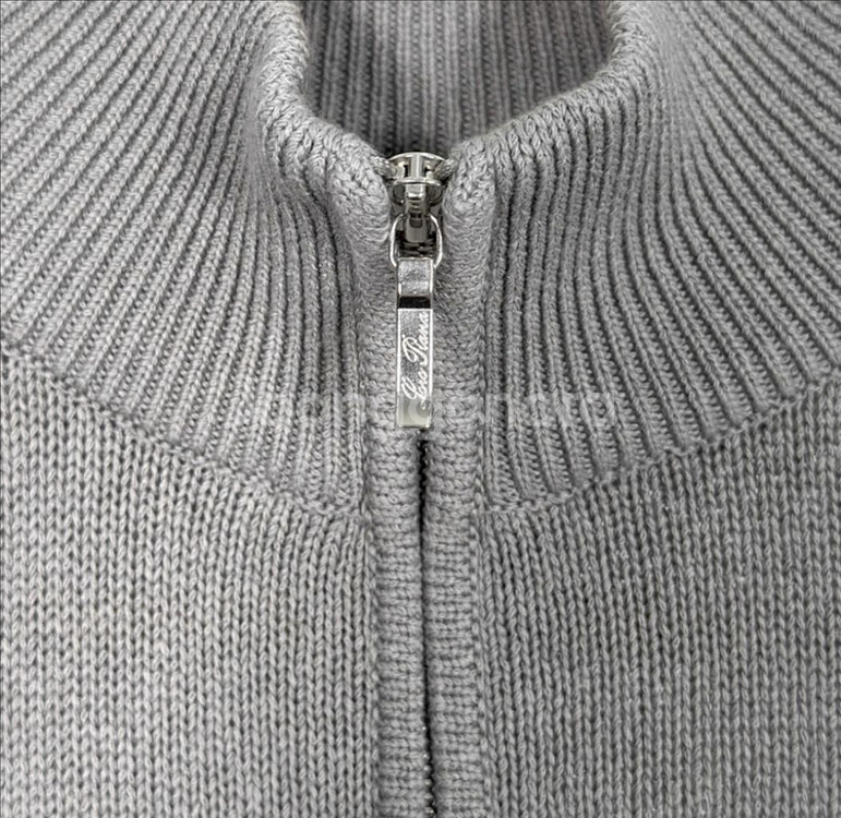 [48] 로로피아나 남성 실크 카라 반집업 하프 집업 니트 티셔츠 그레이--3