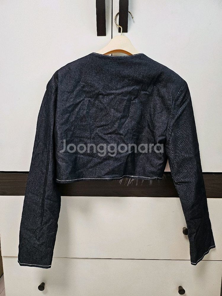 데님 흑청 스티치 볼레로 자켓--1