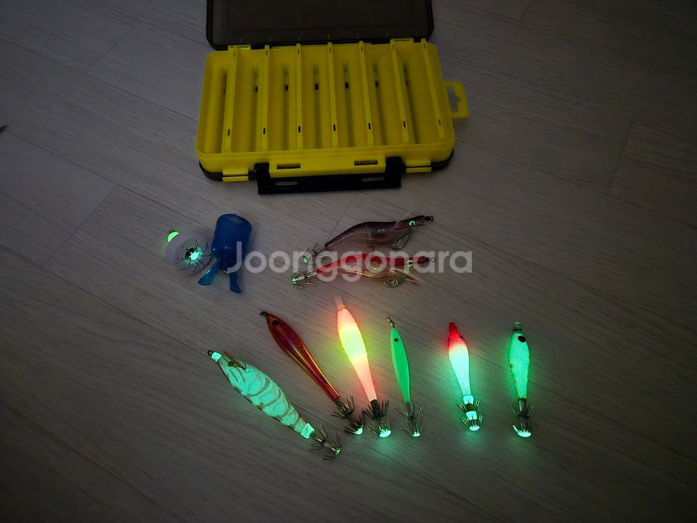 미사용 주꾸미 에기 세트(LED 3+야광 3+수평 1)--1