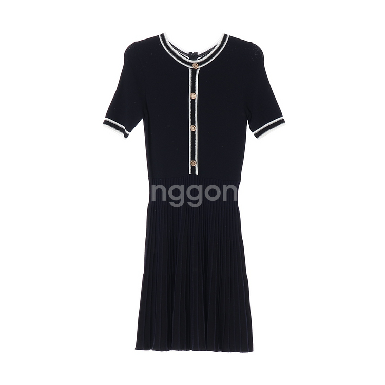 [S]시슬리 트위드 반팔 니트 플리츠 원피스--0