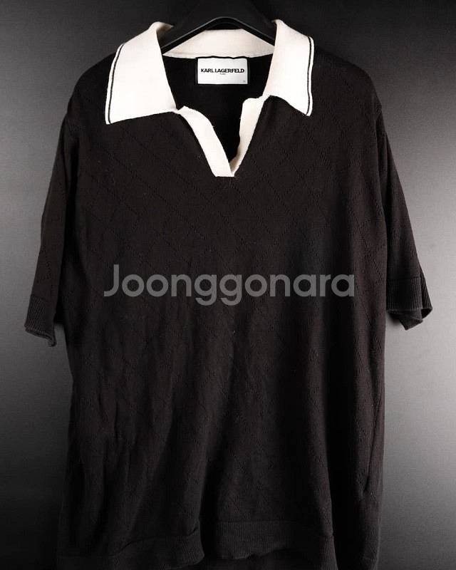 칼라거펠트 버튼 블래 화이트 카라반팔 니트--0