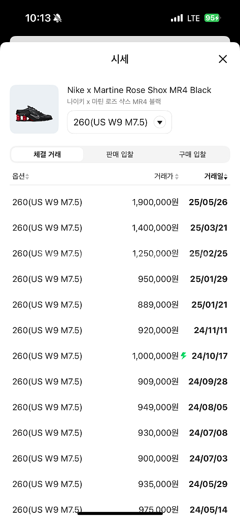 마틴로즈 나이키 샥스 MR4 블랙 260(W9 M7.5--9