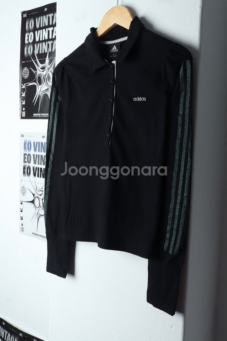 W(L) 아디다스 카라 긴팔티셔츠 블랙 삼선 올드스쿨--0