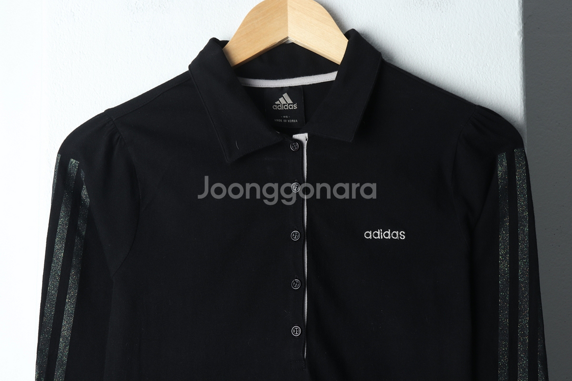 W(L) 아디다스 카라 긴팔티셔츠 블랙 삼선 올드스쿨--2