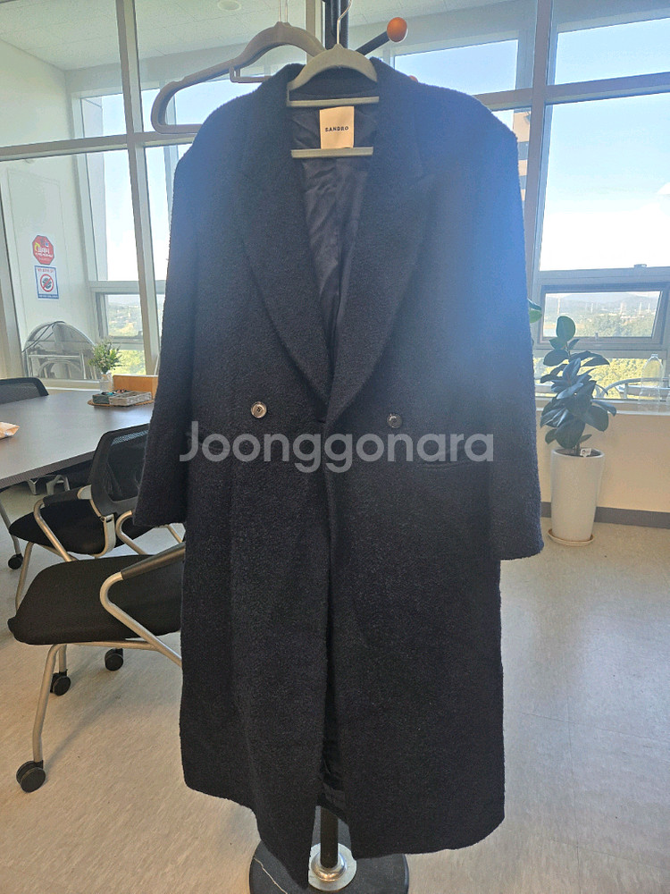 산드로 여성 울 부클레 알파카 더블블레스트 롱코트--9