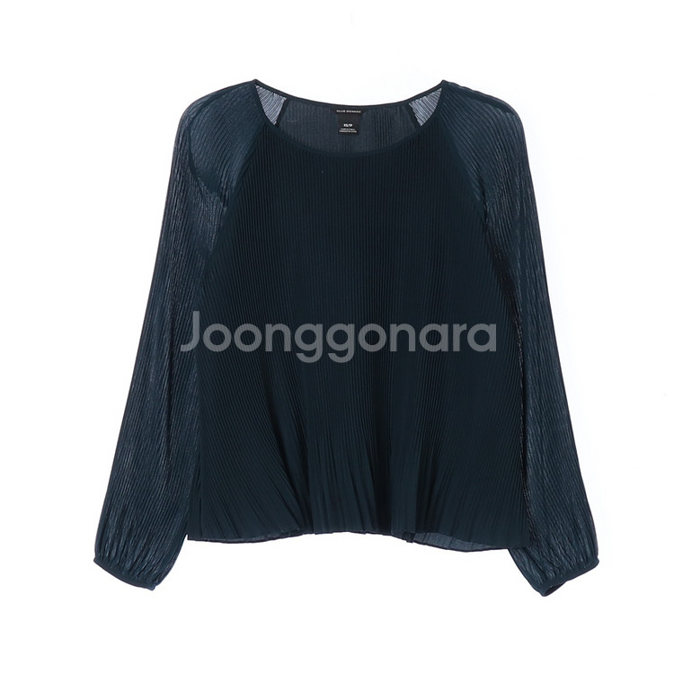 [XS]클럽모나코 딥그린 플리츠 긴팔 블라우스--0