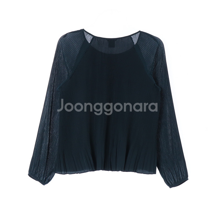 [XS]클럽모나코 딥그린 플리츠 긴팔 블라우스--3