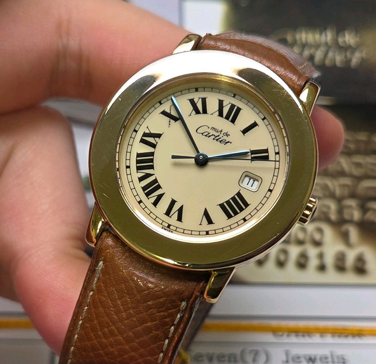 레어] 빈티지 까르띠에 머스트드 원형 요구르트판 블루핸--2