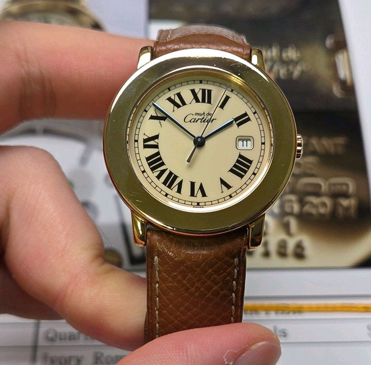 레어] 빈티지 까르띠에 머스트드 원형 요구르트판 블루핸--1