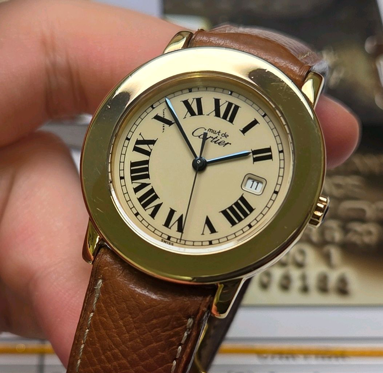 레어] 빈티지 까르띠에 머스트드 원형 요구르트판 블루핸--4