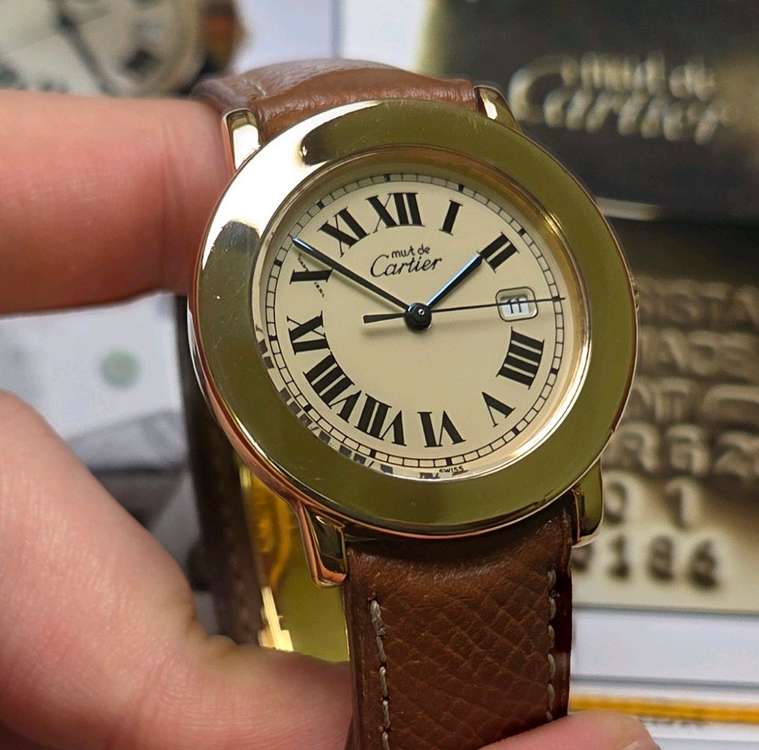 레어] 빈티지 까르띠에 머스트드 원형 요구르트판 블루핸--3