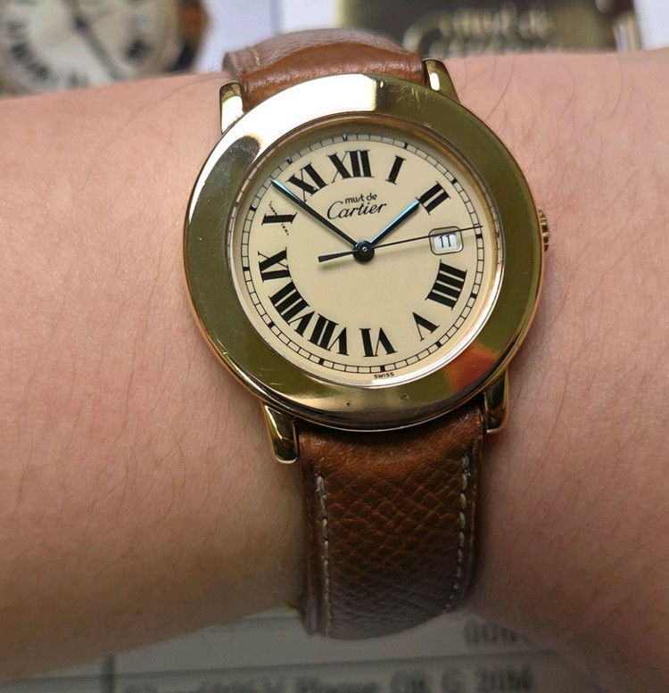 레어] 빈티지 까르띠에 머스트드 원형 요구르트판 블루핸--8