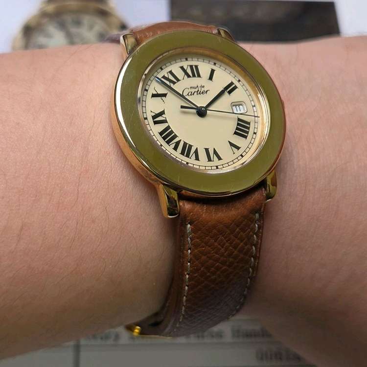 레어] 빈티지 까르띠에 머스트드 원형 요구르트판 블루핸--9