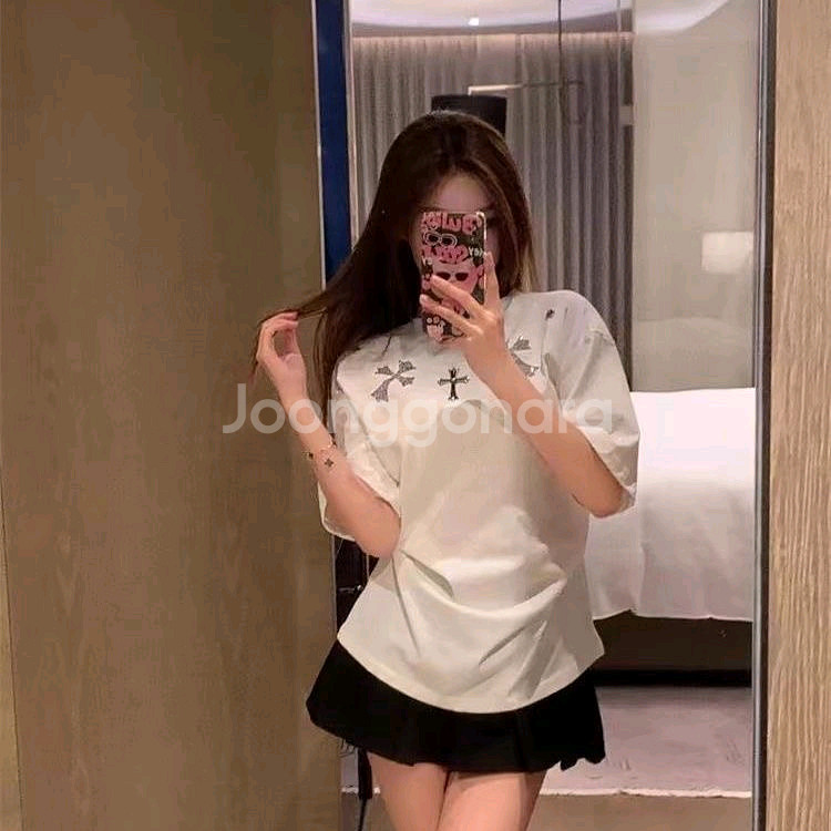 크로스 박스 루즈핏 라운드반팔--3