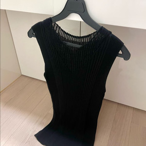 한섬 랑방컬렉션 실크100% 시스루 배색 니트 탑 골지