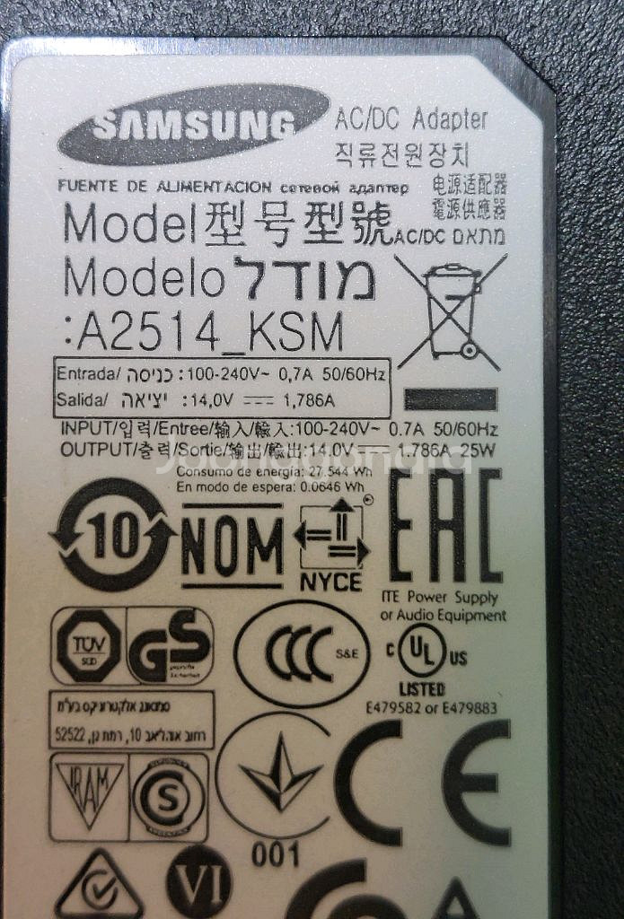 삼성 모니터 정품 아답타 A2514 14V 1.786A--0