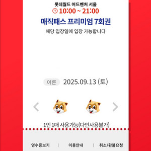 9월13일(토)롯데월드 매직패스 7회권 1장