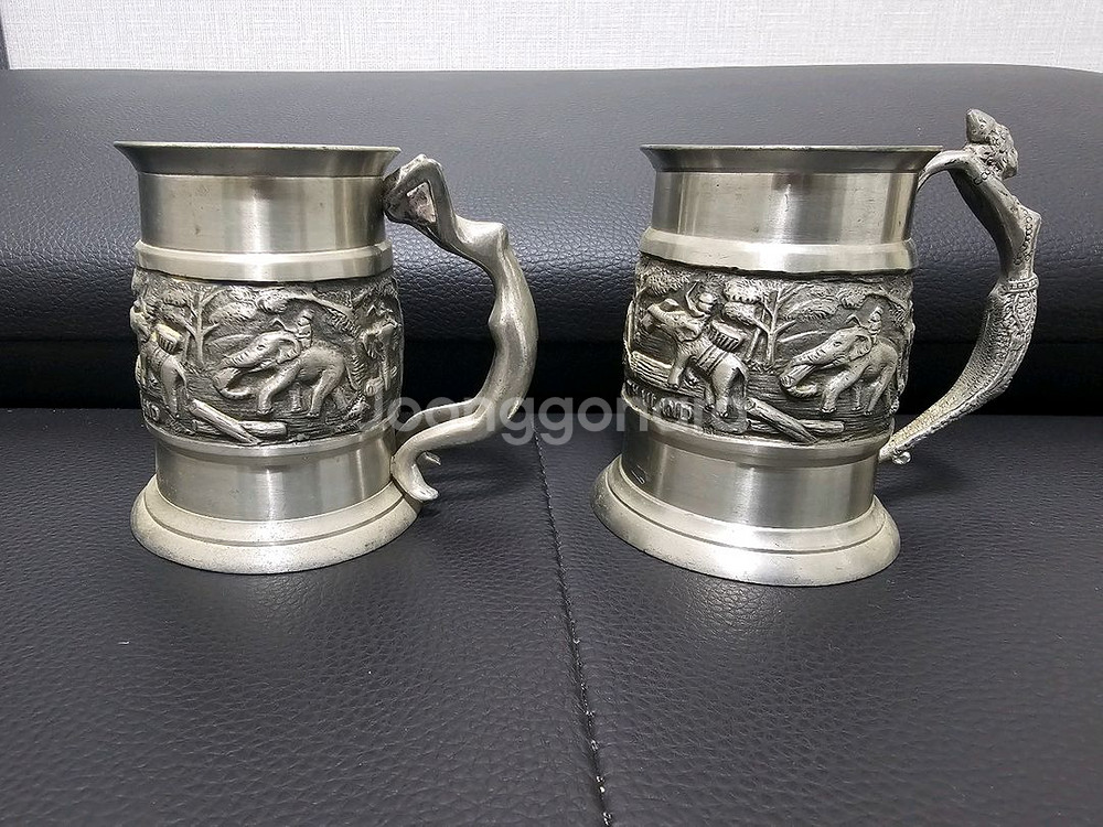 태국 빈티지 주석(Pewter) 머그잔--1