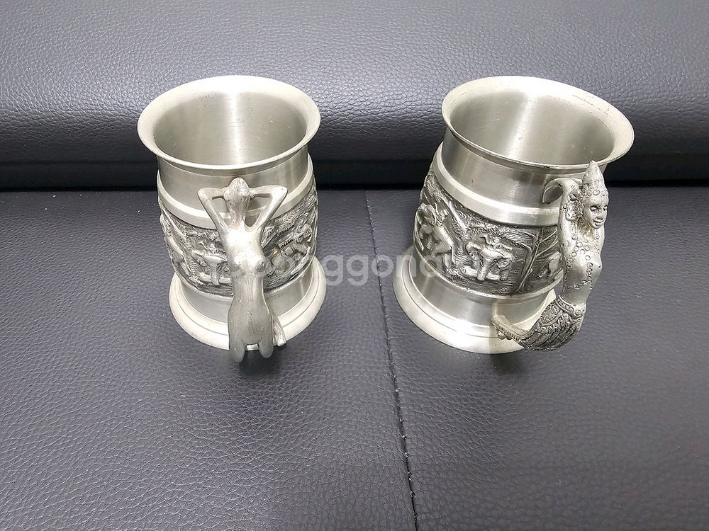 태국 빈티지 주석(Pewter) 머그잔--4