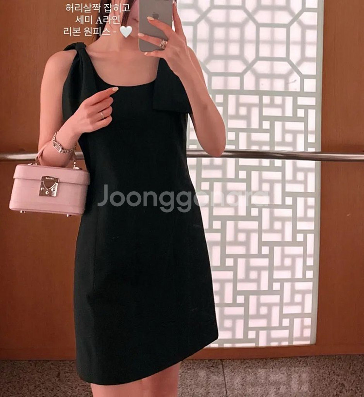 더로랑 퓨어 린넨 보우 마이 블랙 미니 드레스 m사이즈--0