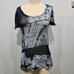 질샌더 프린팅 시스루 반팔 티셔츠 블랙/화이트