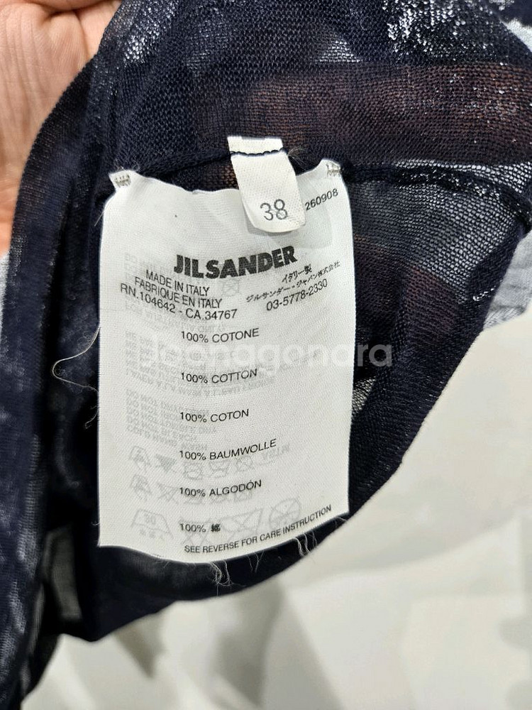 질샌더 프린팅 시스루 반팔 티셔츠 블랙/화이트--5