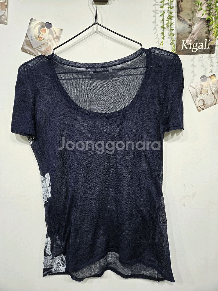 질샌더 프린팅 시스루 반팔 티셔츠 블랙/화이트--3